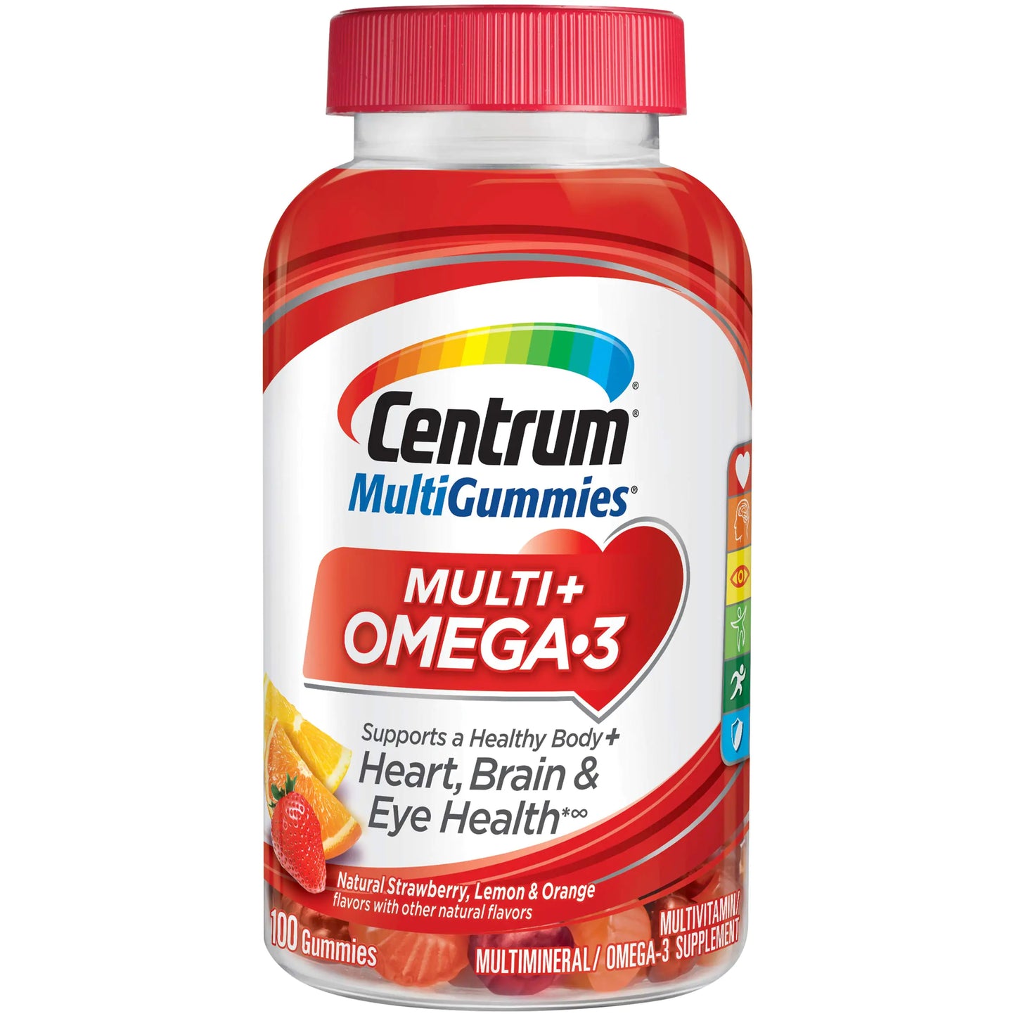 Centrum MultiGummies / Omega-3 - Natural Strawberry, Lemon & Orange (100 Gummies)